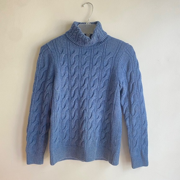 L.L.Bean Womens Fisherman Cable Knit Wool Blend Turtleneck Sweater Blue Medium - Picture 1 of 4